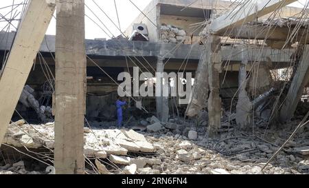 (150725) -- FALLUJAH, July 25, 2015 -- A man inspects a destroyed building of a dairy factory after an airstrike by the Iraqi Air Force in Islamic State (IS) militants-seized city of Fallujah, some 50 kilometers west of Baghdad, Iraq, on July 25, 2015. At least four workers were killed and nine others wounded during the bombing on Saturday. Sami Jawad) IRAQ-FALLUJAH-BOMBARDMENT Dawood PUBLICATIONxNOTxINxCHN   150725 Fallujah July 25 2015 a Man inspect a destroyed Building of a Dairy Factory After to airstrike by The Iraqi Air Force in Islamic State IS militant seized City of Fallujah Some 50 K Stock Photo