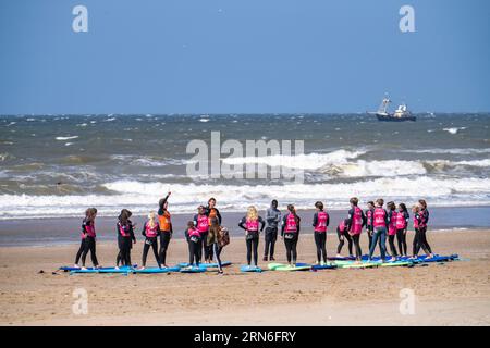 Course for surfers, wave riders beginners, at the beach of Scheveningen