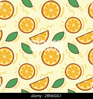 Orange Slice Seamless Pattern. Organic Healthy Summer Fruit Pattern. Fresh Citrus Fruit Background With Green Leaves. Stock Vector
