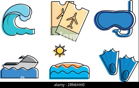 Set of colored summer sketch icons Vector Stock Vector