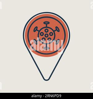 Map pointer, pin map and corona virus vector icon. Medical sign. Coronavirus. Graph symbol for medical web site and apps design, logo, app, UI Stock Vector