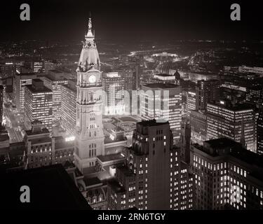 1980 1980s RETRO PHILADELPHIA PA VIEW TOWARDS CITY HALL AT DUSK Stock Photo  - Alamy