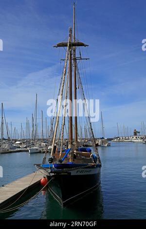 Tall masted wooden sailing ship moored at Marina Rubicon,Playa Blanca, Lanzarote, Canary Islands, Spain Stock Photo