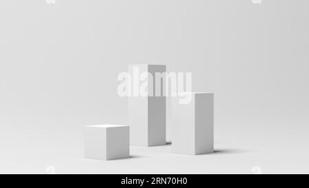 Product display. Display plinths. Stand. White color. 3d illustration. Stock Photo