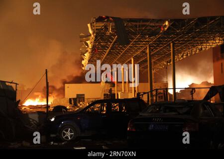 (150813) -- TIANJIN, Aug. 13, 2015 () -- Buildings are damaged near the explosion site in the Binhai New Area in north China s Tianjin Municipality, Aug.13, 2015. The death toll from a Tianjin warehouse blast Wednesday night has climbed to 17, according to rescuers. Another 32 people were critically injured and 283 people are under observation in hospital. () (zwx) CHINA-TIANJIN-EXPLOSION(CN) Xinhua PUBLICATIONxNOTxINxCHN   150813 Tianjin Aug 13 2015 Buildings are damaged Near The Explosion Site in The Binhai New Area in North China S Tianjin Municipality Aug 13 2015 The Death toll from a Tian Stock Photo
