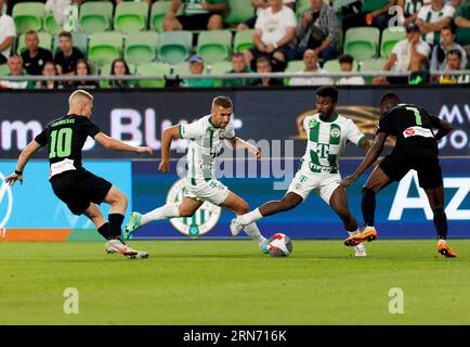 BUDAPEST, HUNGARY - AUGUST 4: (l-r) Eldar Civic of Ferencvarosi TC, Myrto  Uzuni of Ferencvarosi TC, Ihor Kharatin of Ferencvarosi TC, Aissa Laidouni  of Ferencvarosi TC, Tokmac Chol Nguen of Ferencvarosi TC