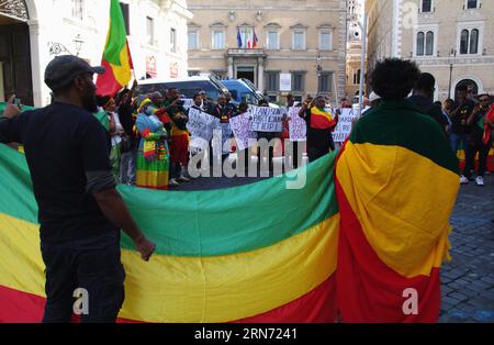 Rome, Italy. 31st Aug, 2023. Activists protest against the ongoing genocide in Amhara region of Ethiopia, Rome, Italy, on August 31 2023. Activists denounce the massive killings of Amhara people, including children and whole families. (Photo by Elisa Gestri/Sipa USA) Credit: Sipa USA/Alamy Live News Stock Photo