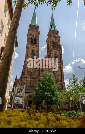 Nuremberg, Germany - July 19, 2023: View of St. Sebaldus Church in historical center of Nurnberg, Franconia, Bavaria  Stock Photo