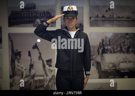 (150819) -- MEXICO CITY, Aug. 18, 2015 -- Cadet Maria Fernanda Butron Aldana poses for a picture after an interview with Xinhua, at a naval facility in Mexico City, capital of Mexico, Aug. 18, 2015. Mexico will send a delegation to attend the military parade due to be held in Beijing, capital of China, on Sept. 3 to mark the 70th anniversary of the victory of the Chinese People s War of Resistance Against Japanese Aggressions and the World Anti-Fascist War. ) MEXICO-CHINA S MILITARY PARADE-PARTICIPATION PedroxMera PUBLICATIONxNOTxINxCHN   150819 Mexico City Aug 18 2015 Cadet Mary Fernanda Butr Stock Photo