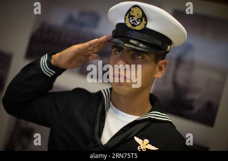 (150819) -- MEXICO CITY, Aug. 18, 2015 -- Cadet Cesar Luis Valerio Cazarin poses for a picture after an interview with Xinhua, at a naval facility in Mexico City, capital of Mexico, Aug. 18, 2015. Mexico will send a delegation to attend the military parade due to be held in Beijing, capital of China, on Sept. 3 to mark the 70th anniversary of the victory of the Chinese People s War of Resistance Against Japanese Aggressions and the World Anti-Fascist War. ) MEXICO-CHINA S MILITARY PARADE-PARTICIPATION PedroxMera PUBLICATIONxNOTxINxCHN   150819 Mexico City Aug 18 2015 Cadet Cesar Luis Valerio Stock Photo