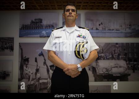 (150819) -- MEXICO CITY, Aug. 18, 2015 -- Commander Jose Carlos Luna Loaeza poses for a picture after an interview with Xinhua, at a naval facility in Mexico City, capital of Mexico, Aug. 18, 2015. Mexico will send a delegation to attend the military parade due to be held in Beijing, capital of China, on Sept. 3 to mark the 70th anniversary of the victory of the Chinese People s War of Resistance Against Japanese Aggressions and the World Anti-Fascist War. ) MEXICO-CHINA S MILITARY PARADE-PARTICIPATION PedroxMera PUBLICATIONxNOTxINxCHN   150819 Mexico City Aug 18 2015 Commander Jose Carlos Lun Stock Photo