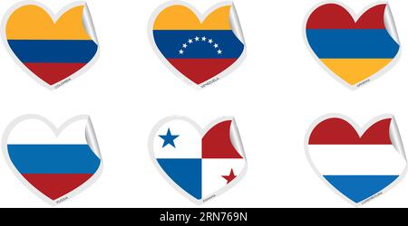 Set of heart shapes with different flags Vector Stock Vector