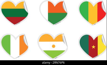 Set of heart shapes with different flags Vector Stock Vector