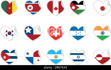 Set of heart shapes with different flags Vector Stock Vector