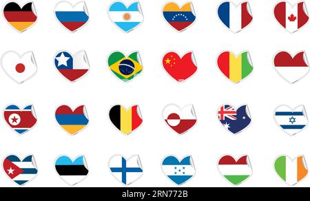 Set of heart shapes with different flags Vector Stock Vector