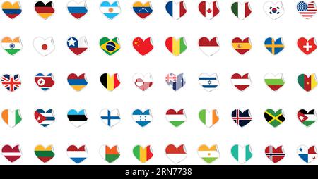 Set of heart shapes with different flags Vector Stock Vector