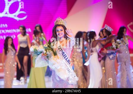 Clarissa Molina, 23, representative of Espaillat province, reacts after winning Miss Dominican Republic pageant held in Santo Domingo, Dominican Republic, on Aug. 30, 2015. Molina was chosen as Miss Dominican Republic and will represent the country in Miss Universe pageant. Fran Afonso) (rhj) DOMINICAN REPUBLIC-SANTO DOMINGO-ENTERTAINMENT-PAGEANT e FRANxAFONSO PUBLICATIONxNOTxINxCHN   Clarissa Molina 23 Representative of Espaillat Province reacts After Winning Miss Dominican Republic Pageant Hero in Santo Domingo Dominican Republic ON Aug 30 2015 Molina what chosen As Miss Dominican Republic a Stock Photo