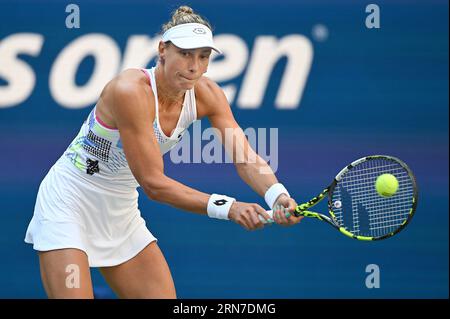 New York, USA. 31st Aug, 2023. Belgium's Yanina Wichmayer plays against Madison Keys of the United States during the Women's Single Round 2, during the 2023 US Open tennis tournament, at the USTA Billie Jean King National Tennis Center, Flushing Corona Park, New York, NY, August 31, 2023. Keys defeated Wickmayer in straight sets. (Photo by Anthony Behar/Sipa USA)Yanina Credit: Sipa USA/Alamy Live News Stock Photo