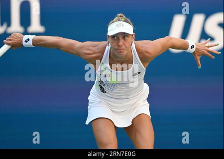 New York, USA. 31st Aug, 2023. Belgium's Yanina Wichmayer plays against Madison Keys of the United States during the Women's Single Round 2, during the 2023 US Open tennis tournament, at the USTA Billie Jean King National Tennis Center, Flushing Corona Park, New York, NY, August 31, 2023. Keys defeated Wickmayer in straight sets. (Photo by Anthony Behar/Sipa USA)Yanina Credit: Sipa USA/Alamy Live News Stock Photo