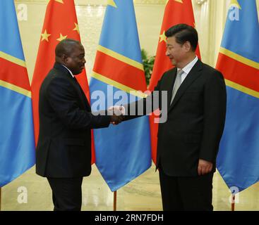 (150904) -- BEIJING, Sept. 4, 2015 -- Chinese President Xi Jinping (R) meets with Joseph Kabila, president of the Democratic Republic of Congo, in Beijing, capital of China, Sept. 4, 2015. ) (mcg) CHINA-BEIJING-XI JINPING-DR CONGO PRESIDENT-MEETING (CN) LiuxWeibing PUBLICATIONxNOTxINxCHN   150904 Beijing Sept 4 2015 Chinese President Xi Jinping r Meets With Joseph Kabila President of The Democratic Republic of Congo in Beijing Capital of China Sept 4 2015 McG China Beijing Xi Jinping Dr Congo President Meeting CN LiuxWeibing PUBLICATIONxNOTxINxCHN Stock Photo
