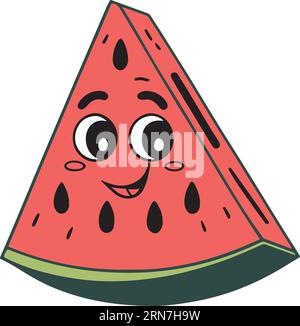 Watermelon Triangle Slice With Eyes And Mouth Stock Vector