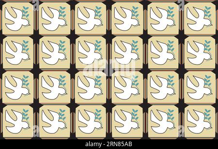 Repeating dove and olive branch pattern background, Noah's ark dove Stock Vector