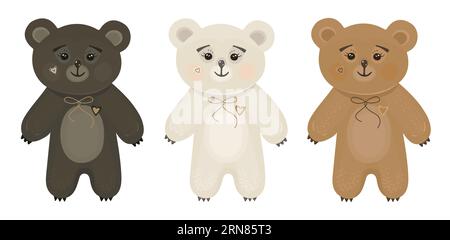 Cute kawaii three bears in different colors - brown, white and ginger red Stock Vector