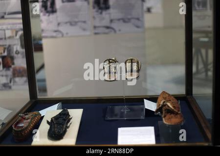 (151011) -- CAIRO, Oct. 11, 2015 -- Exhibits are on display at an exhibition about footwears in ancient Egypt at the Egyptian Museum in Cairo, Egypt, on Oct. 11, 2015. An exhibition called Stepping Through Time held by Egypt s Ministry of Antiquities was open to the public on Sunday, presenting around 50 objects through different ages. ) EGYPT-CAIRO-CULTURE-FOOTWEAR-EXHIBITION AhmedxGomaa PUBLICATIONxNOTxINxCHN   151011 Cairo OCT 11 2015 Exhibits are ON Display AT to Exhibition About  in Ancient Egypt AT The Egyptian Museum in Cairo Egypt ON OCT 11 2015 to Exhibition called stepping Through Ti Stock Photo