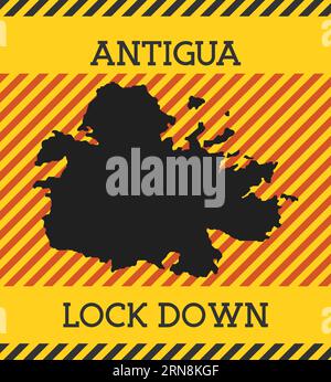 Antigua Lock Down Sign. Yellow island pandemic danger icon. Vector illustration. Stock Vector