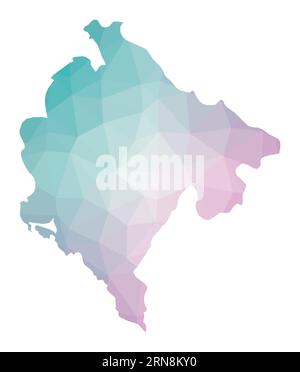 Polygonal map of Montenegro. Geometric illustration of the country in emerald and amethyst colors. Montenegro map in low poly style. Stock Vector