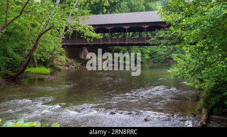 Bridge # 35-03-A Mohican Covered Bridge over the Clear Fork Mohican River in Mohican State Park near Perrysville, Ohio Stock Photo