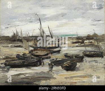 Vissersboten in de haven van Dieppe circa 1876 by Alexis Vollon Stock Photo