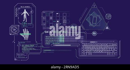 Futuristic HUD interface for entering and decoding personal data. Stock Vector