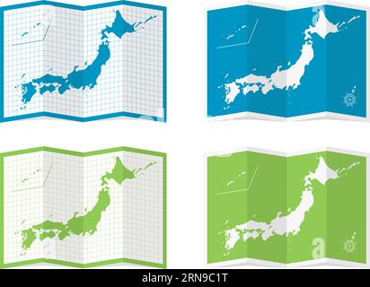 Vector illustration of four-fold Japan map Stock Vector