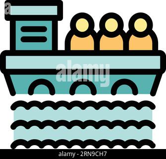 Ship migration icon outline vector. Migrant people. Seeker help color flat Stock Vector