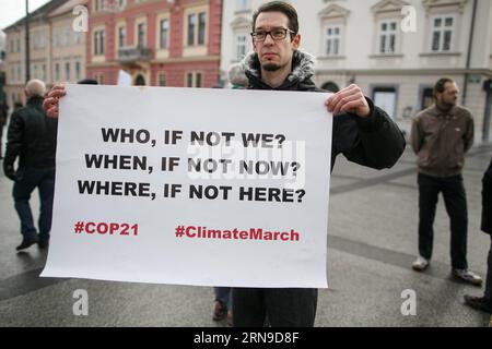 (151129) -- LJUBLJANA, Nov. 29, 2015 -- People attend the People s Climate March in Ljubljana, Slovenia, Nov. 29, 2015. People gathered in Ljubljana s Congress Square to participate in the People s Climate March ahead of the United Nations Conference on Climate Change scheduled to be held in Paris on Monday. ) (djj) SLOVENIA-LJUBLJANA-PEOPLE S CLIMATE MARCH LukaxDakskobler PUBLICATIONxNOTxINxCHN   151129 Ljubljana Nov 29 2015 Celebrities attend The Celebrities S CLIMATE March in Ljubljana Slovenia Nov 29 2015 Celebrities gathered in Ljubljana S Congress Square to participate in The Celebrities Stock Photo