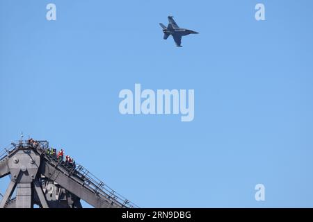 The Royal Australian Air Force aka RAAF practice flypast over the city ...