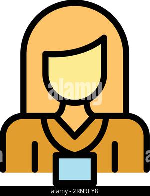 Studio reporter icon outline vector. Press news. Video interview color flat Stock Vector