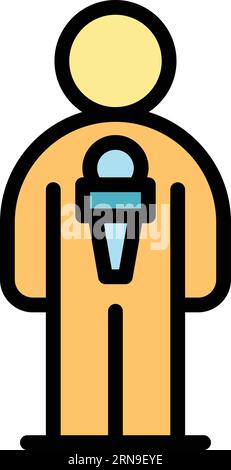 Camera reporter interview icon outline vector. Media studio. Press report color flat Stock Vector