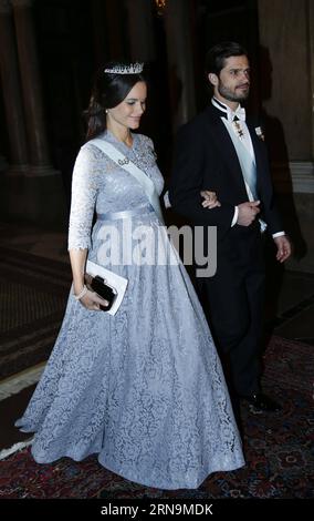(151211) -- STOCKHOLM, Dec. 11, 2015 -- Sweden s Prince Carl Philip and his wife Princess Sofia attend the royal banquet for Nobel laureates at Royal Palace in Stockholm, Sweden, Dec. 11, 2015. ) SWEDEN-STOCKHOLM-NOBEL-PRIZE-ROYAL-BANQUET YexPingfan PUBLICATIONxNOTxINxCHN   151211 Stockholm DEC 11 2015 Sweden S Prince Carl Philip and His wife Princess Sofia attend The Royal Banquet for Nobel Laureates AT Royal Palace in Stockholm Sweden DEC 11 2015 Sweden Stockholm Nobel Prize Royal Banquet YexPingfan PUBLICATIONxNOTxINxCHN Stock Photo
