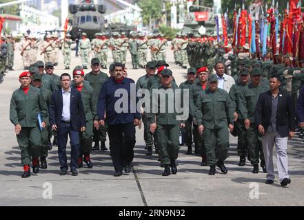 (151213) -- CARACAS, Dec. 12, 2015 -- Photo provided by shows Venezuelan President Nicolas Maduro (3rd L, front) taking part in the salutation of Christmas and New Year to the elements of the National Armed Bolvarian Force (FANB, for its acronym in Spanish), in the Tiuna Fort of Caracas, capital of Venezuela, on Dec. 12, 2015. Venezuela s President Nicolas Maduro annouced on Saturday new strategic plans for the deployment of security in the border with Colombia for the first trimester of 2016. ) (da) (fnc) NO SALES-NO ARCHIVE EDITORIAL USE ONLY VENEZUELA-CARACAS-MADURO VENEZUELA SxPRESIDENCY P Stock Photo