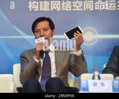 (151216) -- TONGXIANG, Dec. 16, 2015 -- Lei Jun, founder of Xiaomi Technology, speaks during the Cross-Strait and Hong Kong, Macao Internet Development Forum of 2015 World Internet Conference in Wuzhen, east China s Zhejiang Province, Dec. 16, 2015. )(mcg) CHINA-ZHEJIANG-WUZHEN-WIC-SUB FORUM (CN) XuxYu PUBLICATIONxNOTxINxCHN   151216 Tong Xiang DEC 16 2015 Lei jun Founder of Xiaomi Technology Speaks during The Cross Strait and Hong Kong Macao Internet Development Forum of 2015 World Internet Conference in Wuzhen East China S Zhejiang Province DEC 16 2015 McG China Zhejiang Wuzhen WIC Sub Forum Stock Photo