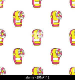 Seamless patterm with desktop electrical fan pink and yellow colors. Colorful blower vector illustration hand drawn. Print for fabric or paper cover w Stock Vector