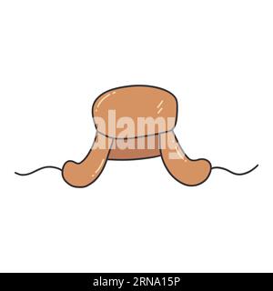 Russian brown winter warm hat with earflaps. Headdress made of fur or wool. Traditional Russian culture. Colorful vector isolated illustration hand dr Stock Vector