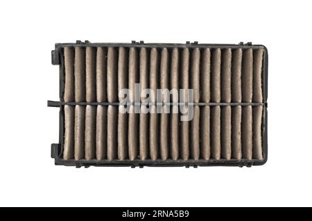 Used car air cabin charcoal air filter texture background. Dirty carbon car air filter with dust pattern. Stock Photo