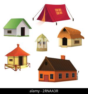 Different types of humans shelter, vector illustration Stock Vector
