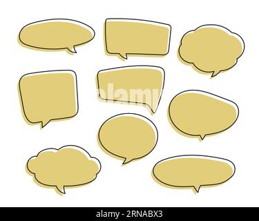 Speech symbol talk and thinking hand drawn style. Bubble with clouds thin line set. Stock Vector