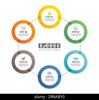Infographics circle timeline with 6 number data template. Vector illustration abstract background. Stock Vector