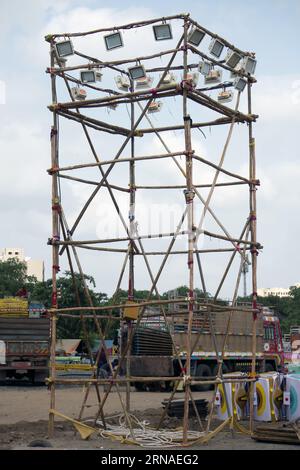 Rajkot, Gujarat, India 30-08-2023 Saurashtra's Biggest Fair, Arrangement of night light Stock Photo