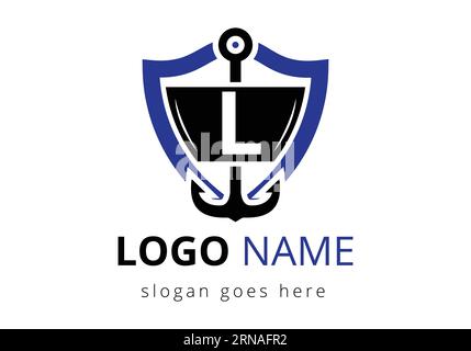letter L with Anchor Logo Design Template. Marine, Sailing Boat Logo Stock Vector